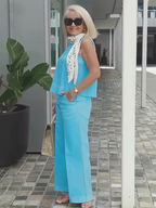Sleeveless Solid Cotton and Linen Set for Breathable and Comfortable Holiday Two-Piece Set