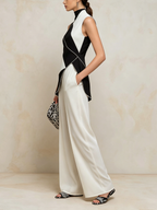 Asymmetric Geometric Color-Block Top & Wide-Leg Pants Set