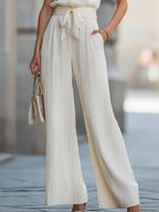 Pleated Sleeveless Tie-Waist Wide-Leg Two-Piece Set