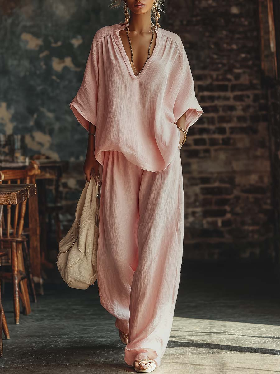 Cozy Minimalist Loose Linen Cotton Two-piece Set