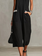 Black Crochet-Trim Wide-Leg Jumpsuit