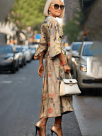 Formal Dress Hip Wrap Skirt Waist Party Skirt Round Neck Sleeve Design Dress