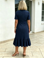 Textured Fabric Hollow Fabric Fashion Dress Short Sleeve Solid Color