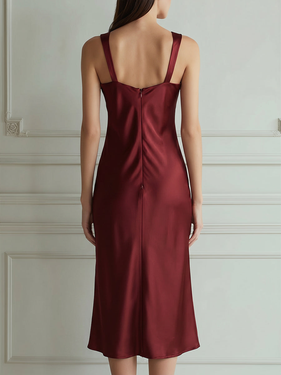 Cowl Neck Satin Slip Midi Dress