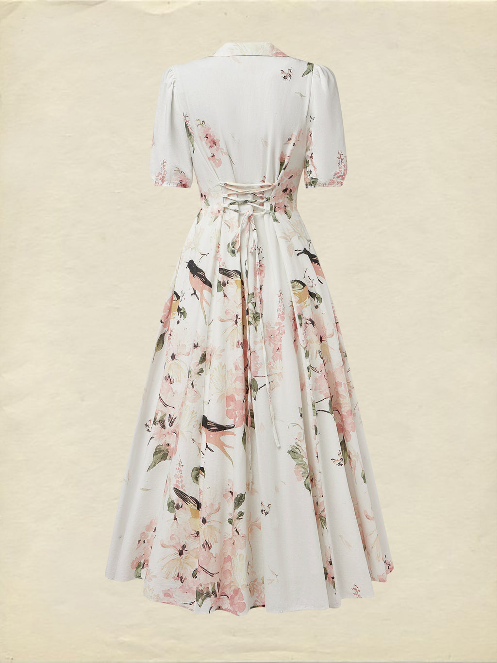 Linen Maxi Dress, Balloon Sleeve, Shawl Collar, Floral, Vintage, White