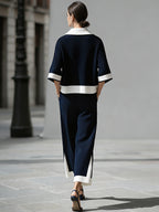 Sophisticated Nautical Ribbed Knit Two-Piece Lounge Set
