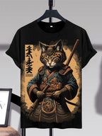 Men'S Samurai Cat Japanese Art Print Casual T-Shirt