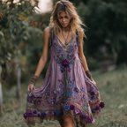 Women's Vintage Floral Embroidery Art Sleeveless Dress