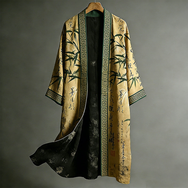 Japanese Style Retro Calligraphy Bamboo Art Pattern Casual Kimono