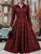 Elegant Long Sleeve Plaid Dress - Perfect Blend Of Classic And Contemporary