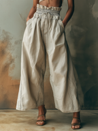 Washed Light Gray Denim High Waist Wide Leg Pants