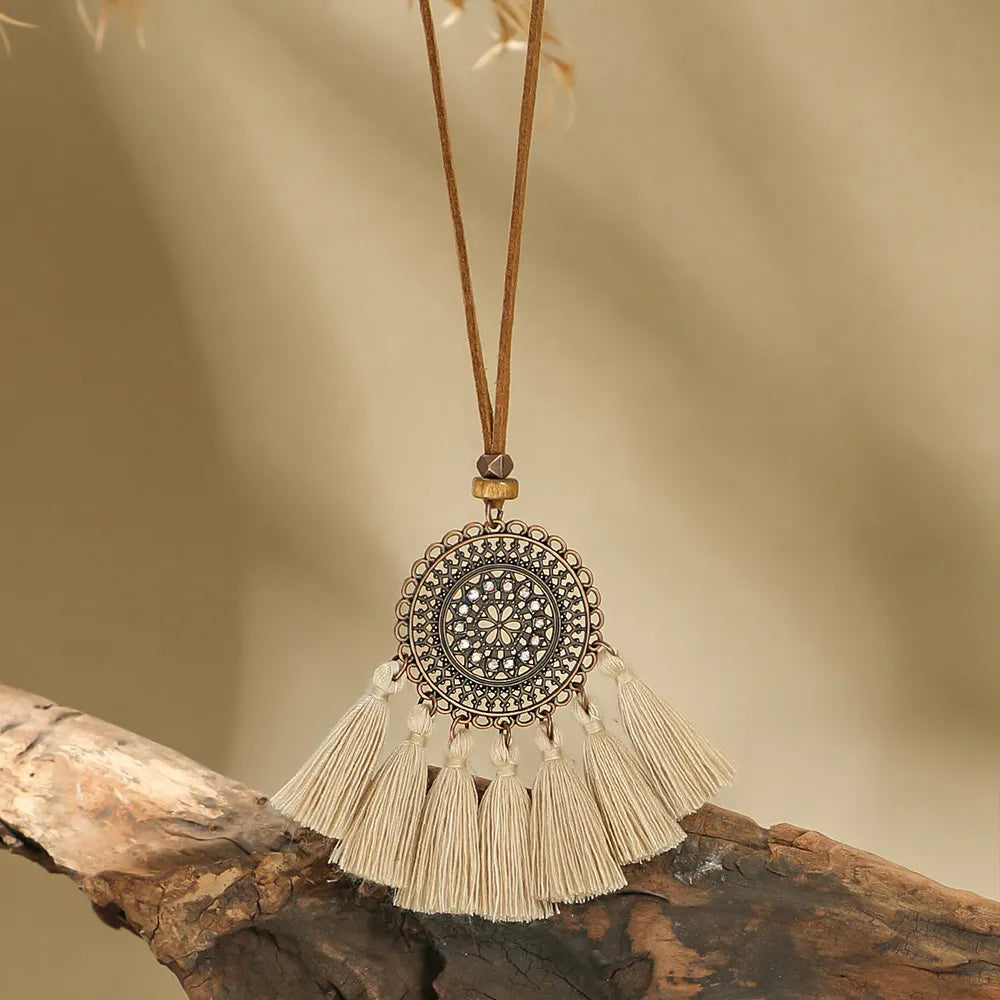 3pcs Boho Ethnic Long Sundry Colors Tassel Pendant Necklaces For Women Retro Rhinestone Drip Oil Alloy Necklace