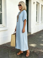 Cotton and Linen Embroidered Split Dress