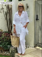 Cotton and Linen Two-piece Button Style Casual and Soft
