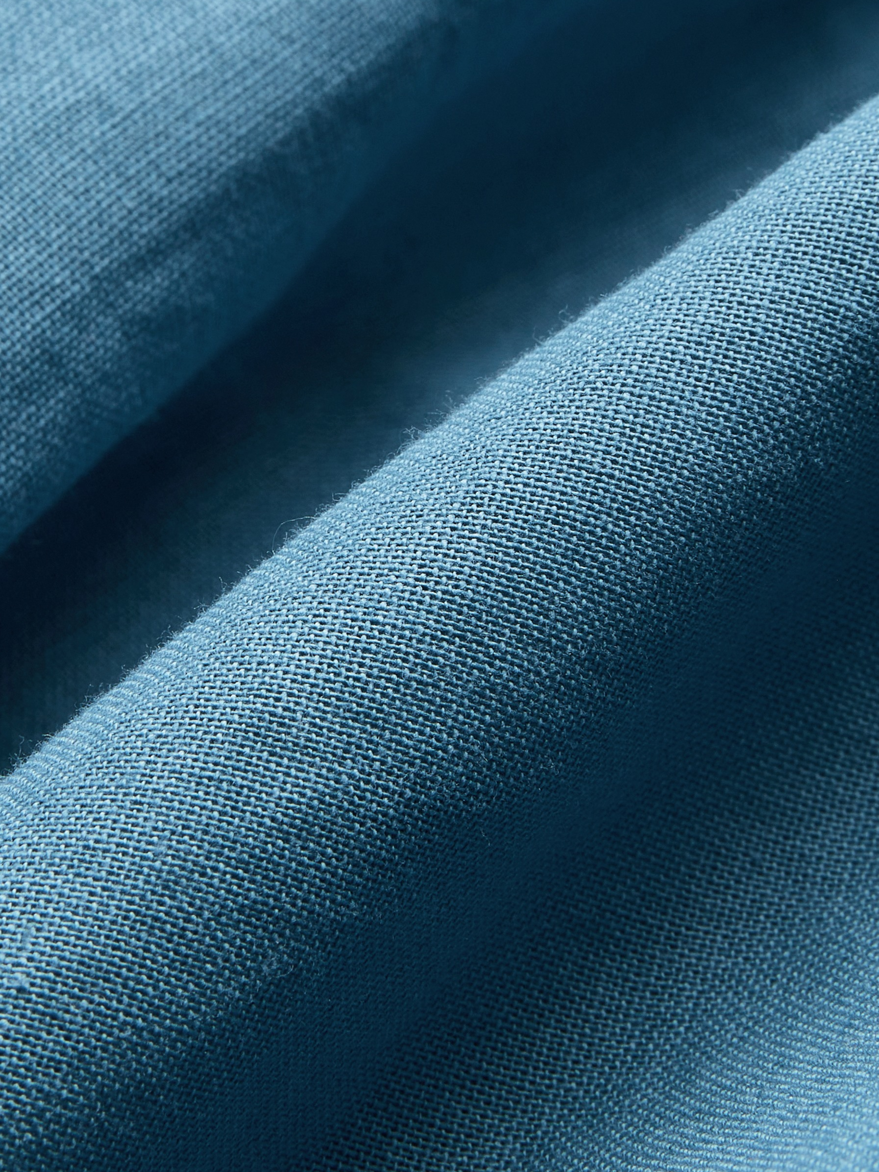 Maxi Linen Dress, Long Sleeve, Stand Collar, Button Down, Cottagecore, Linen Blend, Blue