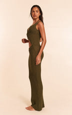 Khaki Textured Twist Front Cut Out Beach Dress