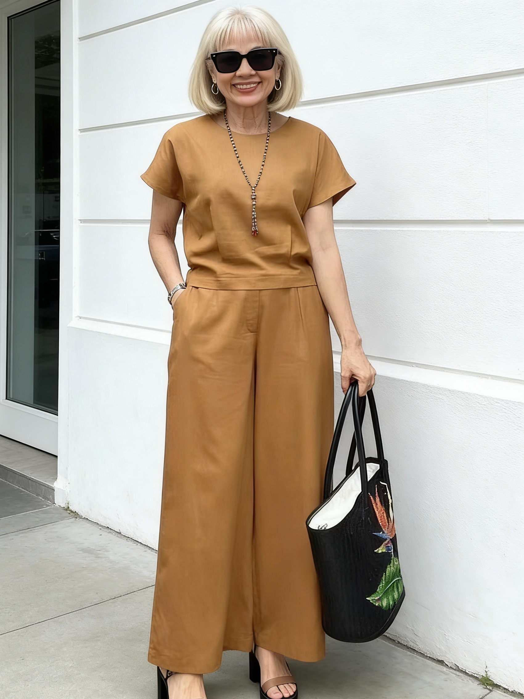 Linen Casual Loose Solid Color Suit Two Piece Set