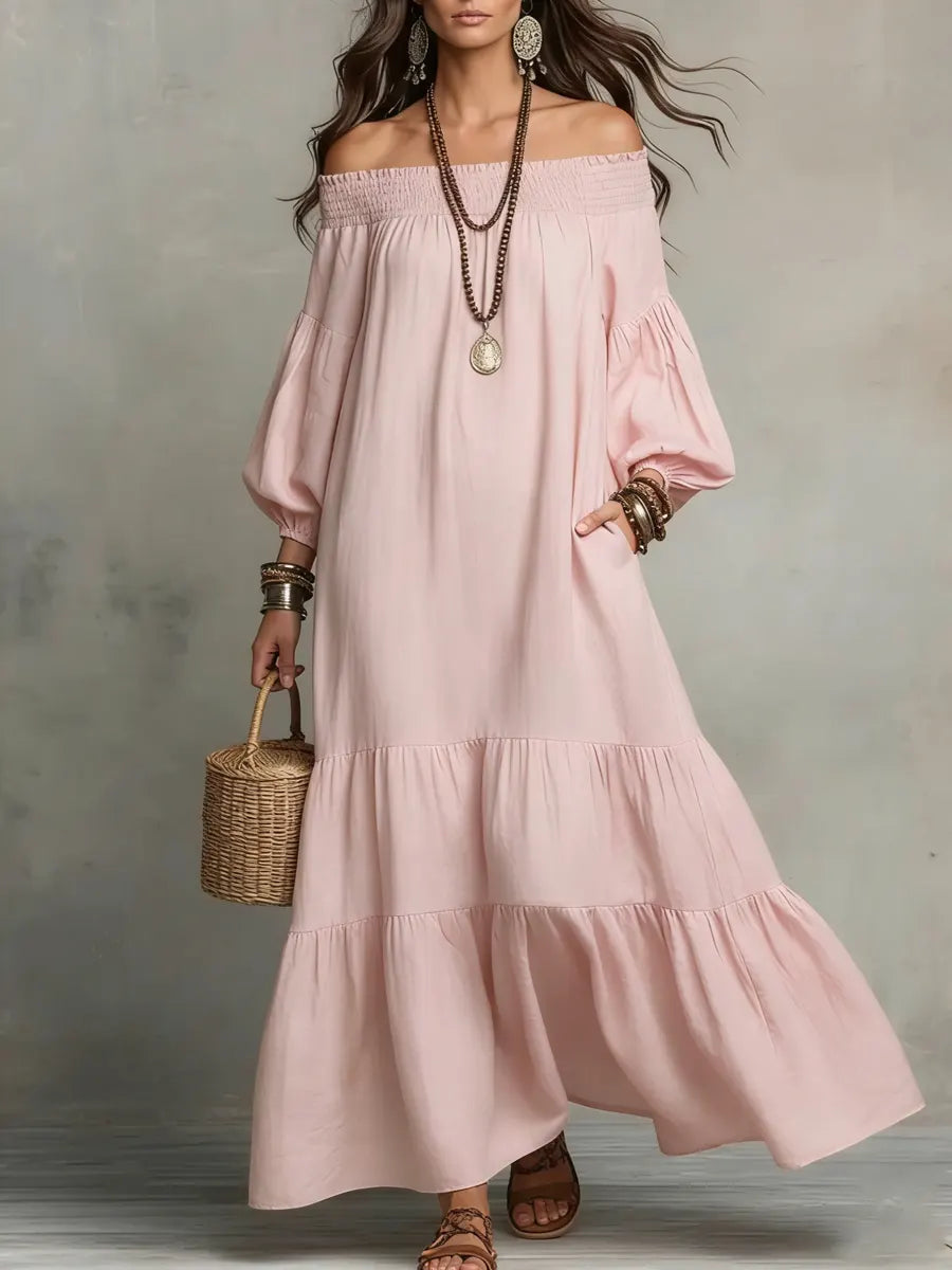 Women's Minimalist Cotton-linen Off-shoulder Loose Dress
