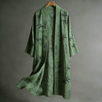 Japanese Art Ink-stained Bamboo Forest Green Cotton Linen Kimono