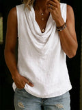 Women's Solid-color Sleeveless Cotton-linen Top With Swing Neckline