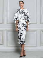 Abstract Print Sheath Dress With Detachable Capelet