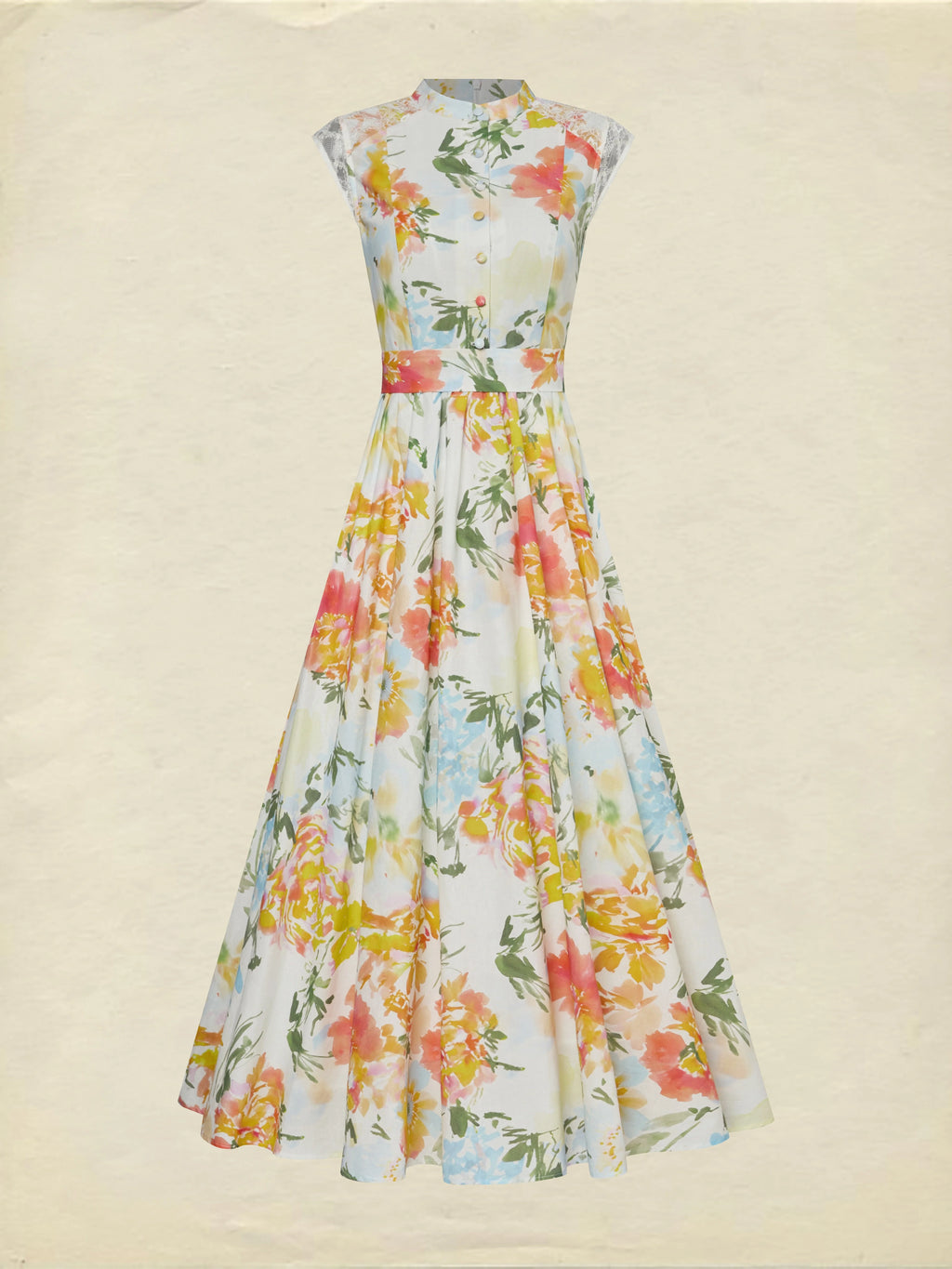 Maxi Cotton Dress, Sleeveless, V Neck, Floral, Lace, Vintage, White