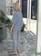 Casual Crew Neck Medium Sleeve Top Printed Floral Pants Set Two-piece Set
