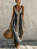 Striped Linen-Blend Maxi Dress Casual Resort Wear