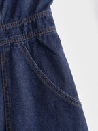 Casual Retro Multi-pocket Topstitching Dark Blue Denim Sleeveless Balloon Jumpsuit