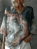 Vintage Marble Texture Collection Bohemia Women Style Gradient Gilded Pattern Linen T-shirt