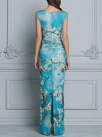 Draped Cowl Neck Floral Bodycon Maxi Dress