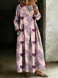 Women's Retro Multicolor Love Art Splicing Long-sleeved Loose-fitting Casual Denim Dress
