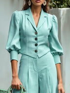 Cotton Blazer, Half Sleeve, Lapel Collar, Plain, Button Design, Vintage, mint