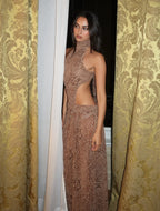 Y2K Snake Print Halter Backless Cut-Out Wide Leg Jumpsuit