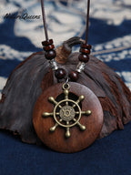 Vintage Alloy Leaf Wooden Pandent Necklace