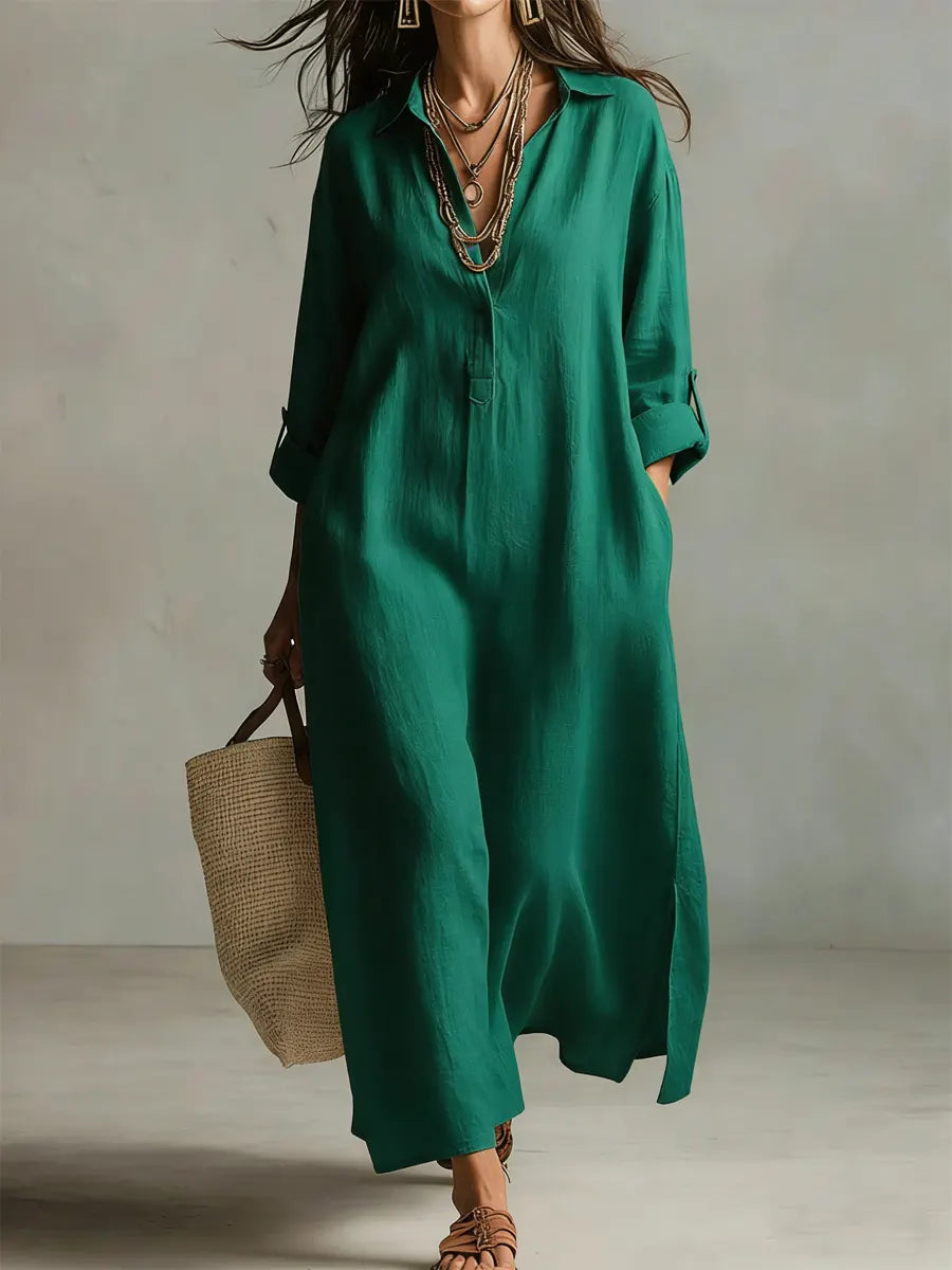 Women's Solid Color Art Casual Fashion Cotton Linen Maxi Dress