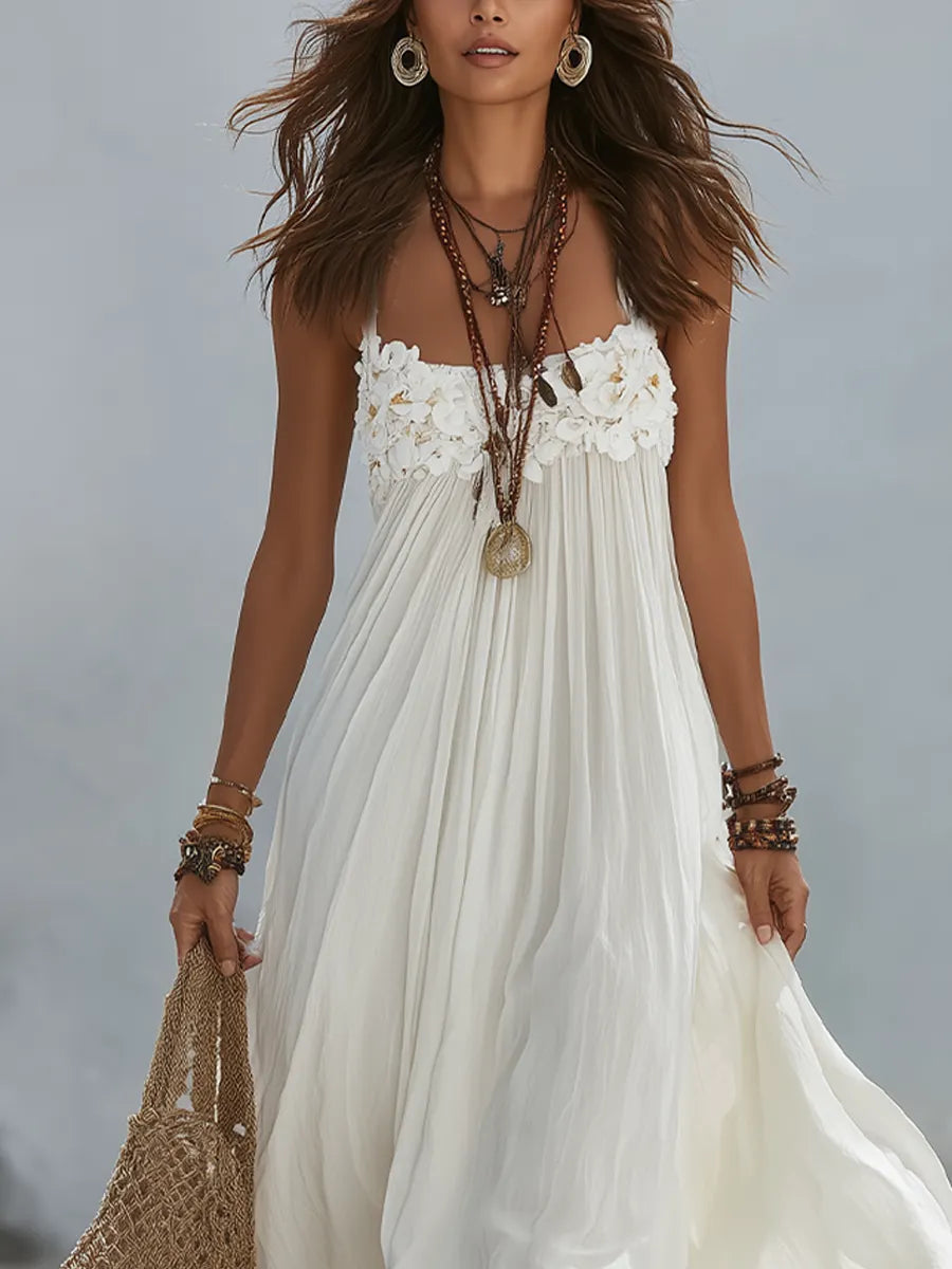 Bohemian Off-white Floral Maxi Dress