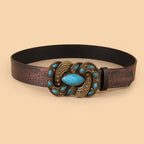 Vintage Print Belt Imitation Turquoise Belt Vintage Waist Belt Western Style Cowboy PU Leather Belt For Jeans Pants Dress Waist Belt