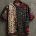 Men's Japanese Calligraphy And Dragon Art Linen Blend Crew Neck T-shirt