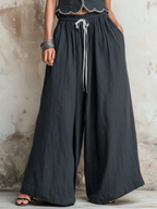 Charcoal Scallop Trim Sleeveless Top & Drawstring Wide-Leg Linen Co-ord Set