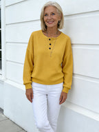 Crew Neck Waffle Solid Color Pullover Loose Top