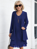 Chiffon Splicing Long-sleeved Large-size Medium and Long Two-piece Dress