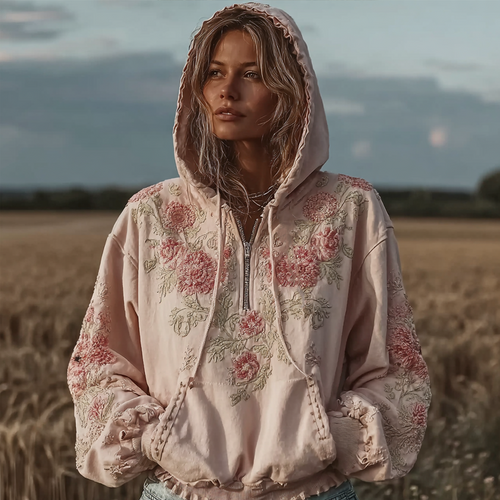 Bohemian Retro Style Plant Flower Design Women's Casual Hoodie