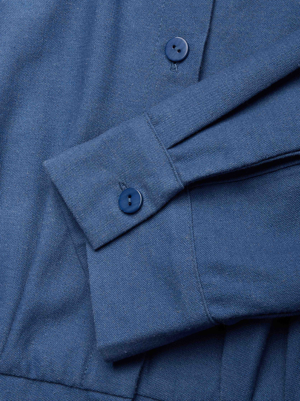 Midi Linen Dress, Half Sleeves, Shawl Collar, Plain, Button Design, Vintage, Dark_blue