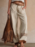 Retro Western Versatile Beige Cropped Jeans Pants