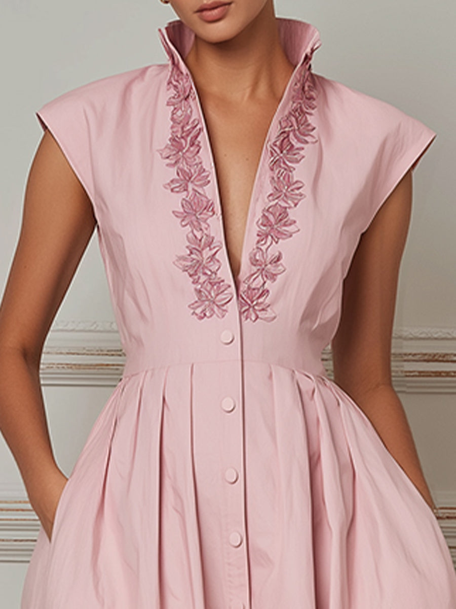 Elegant Embroidered A-Line Shirt Dress