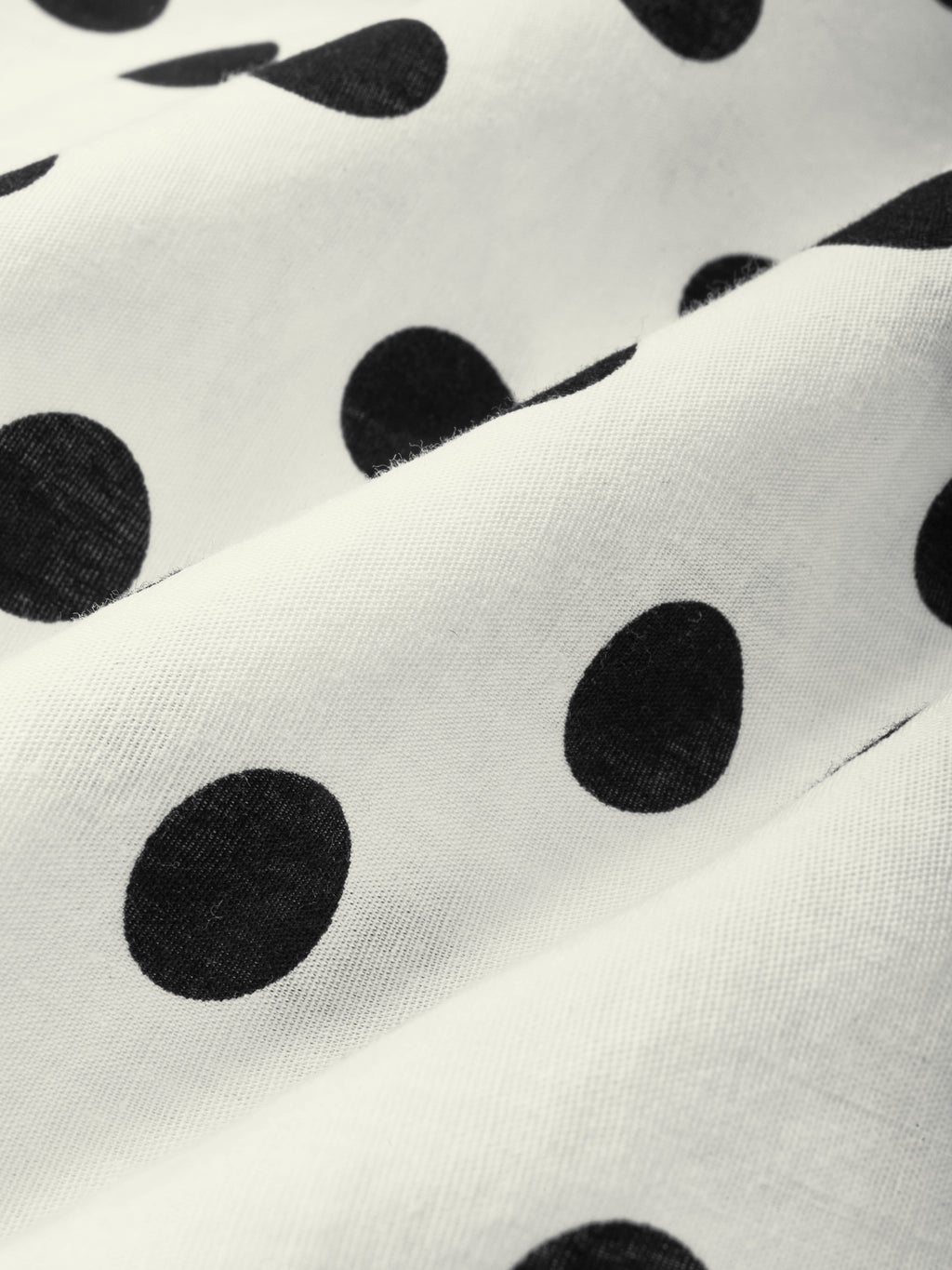 Midi Linen Dress, Long Sleeves, Lapel Collar, Polka Dots, Button Design, Vintage, Ivory