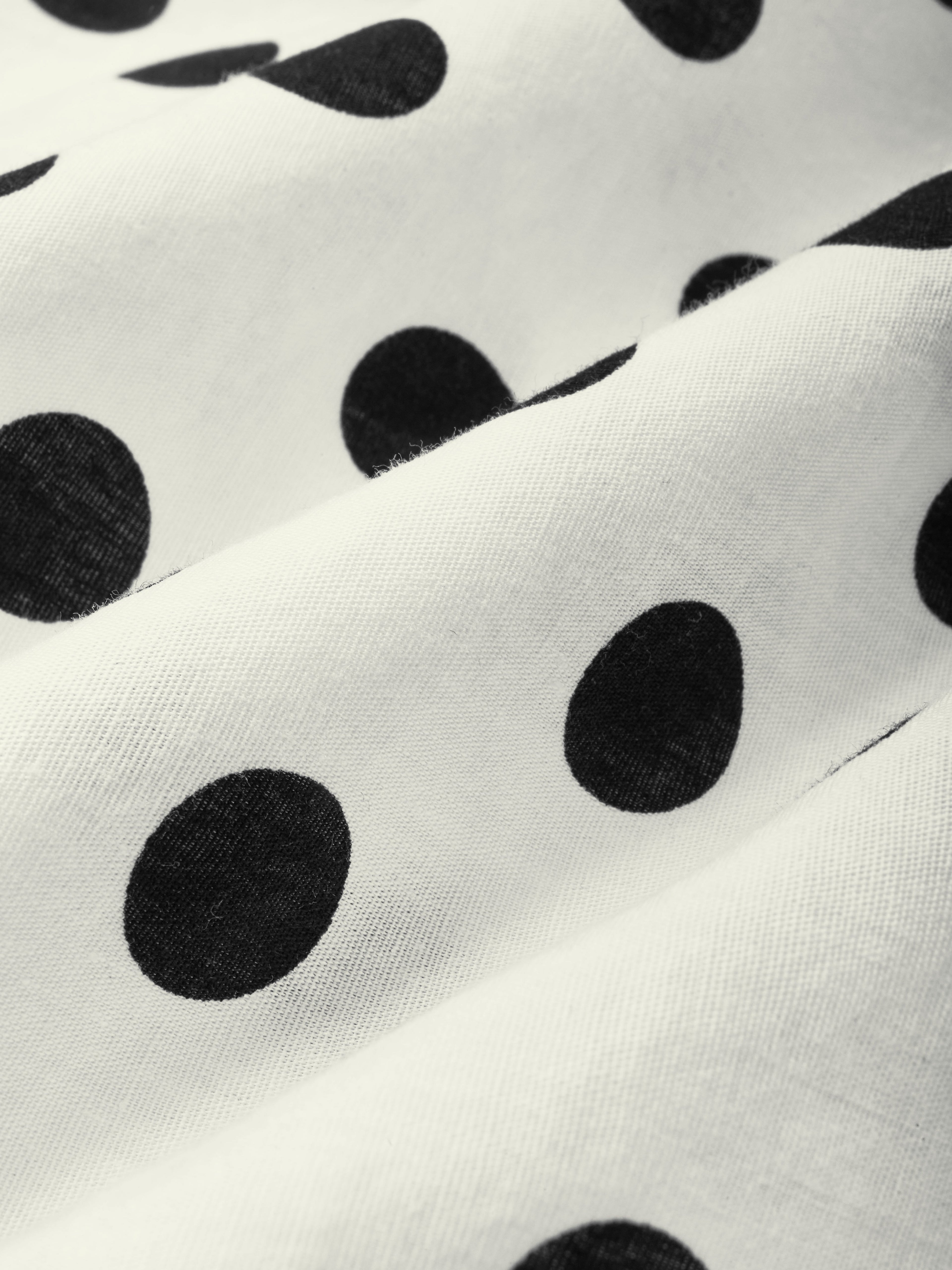 Midi Linen Dress, Long Sleeves, Lapel Collar, Polka Dots, Button Design, Vintage, Ivory