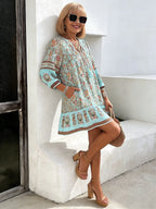 Vacation Dress Printed Shirt Casual Bohemian Vacation V-Neck Dress