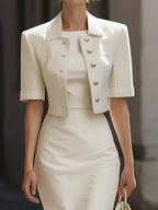 Elegant Two-Piece Cropped Blazer & Midi Pencil Skirt Set